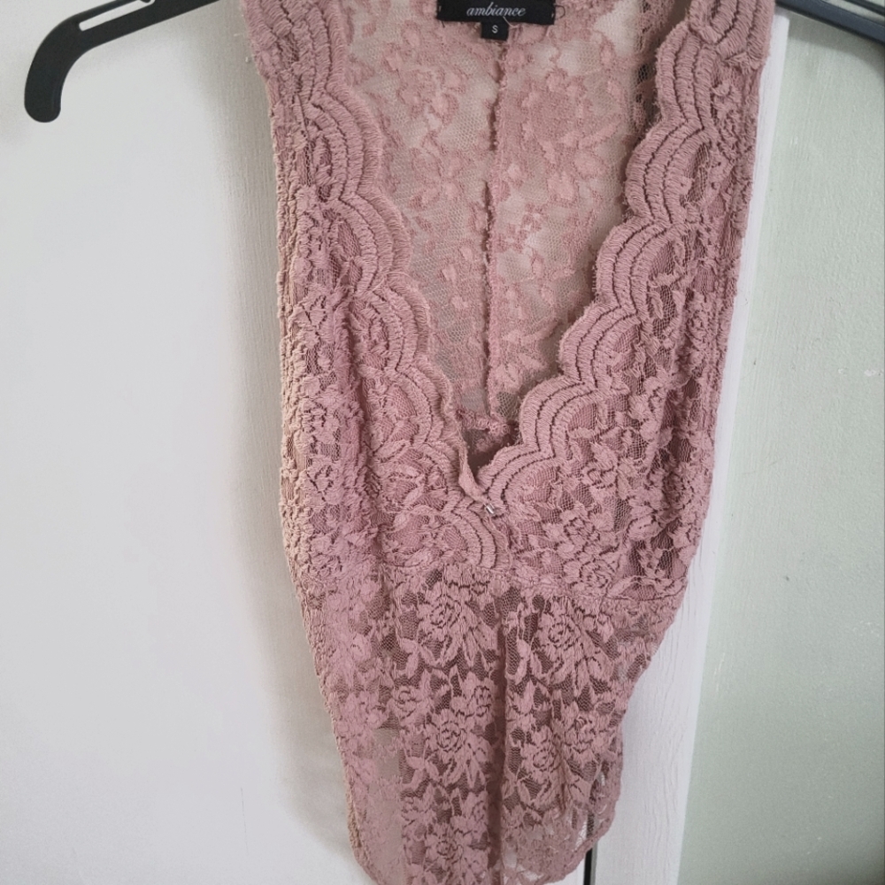 Ambiance Dusty Pink Lace Bodysuit